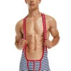 Men's Striped Wrestling Singlet Bodysuit(Striped Mens One Piece Sports Vest)