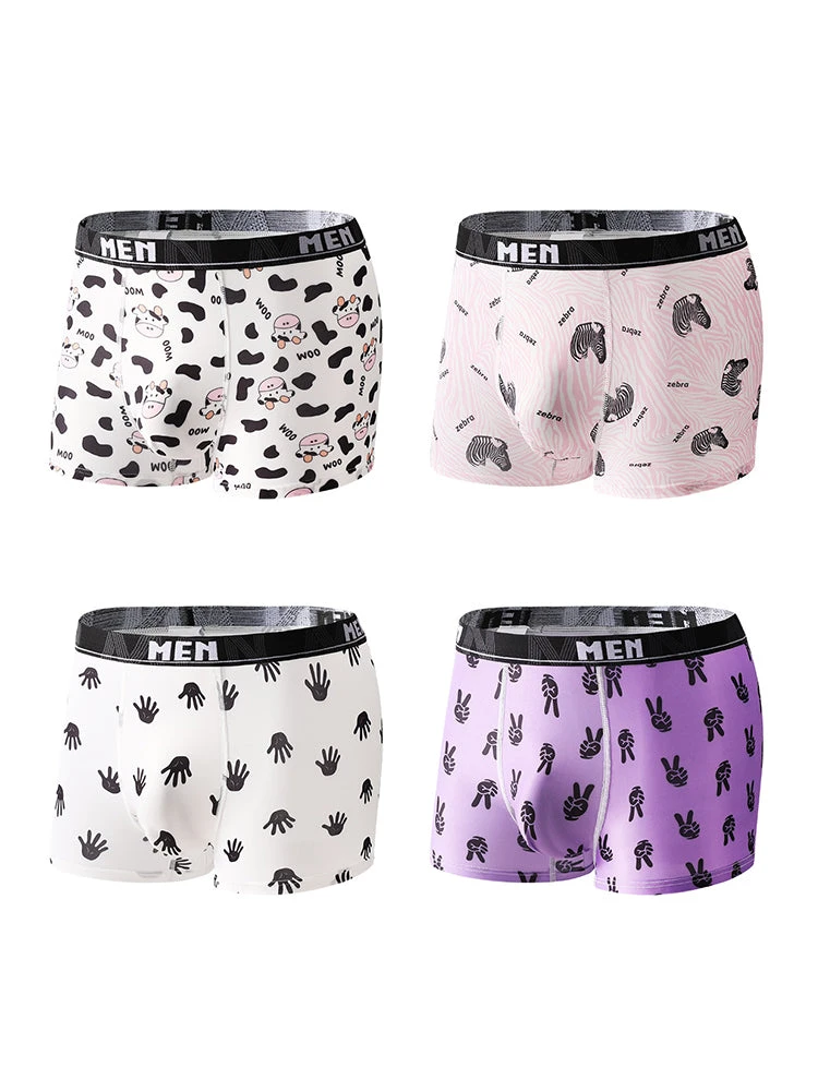 4-Pack Men's Trendy Print Ice Silk Mid-Rise Trunks(4 Pack Mens Trendy Print Ice Silk Mid Rise Trunks) 16 4-Pack Men's Trendy Print Ice Silk Mid-Rise Trunks(4 Pack Mens Trendy Print Ice Silk Mid Rise Trunks) - Image 16