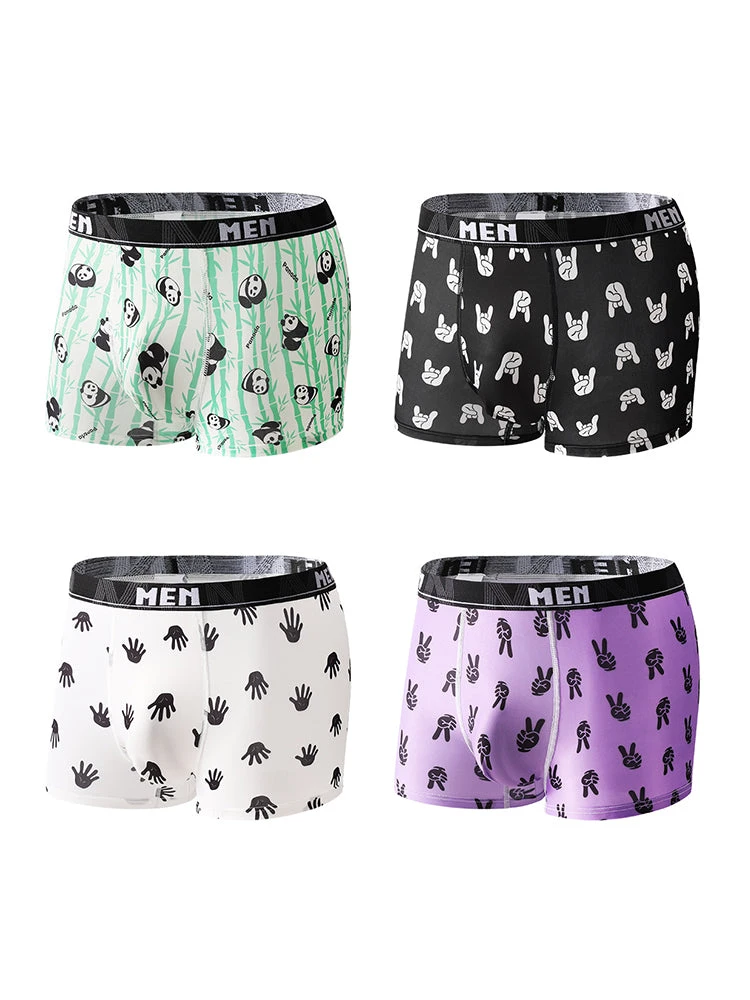 4-Pack Men's Trendy Print Ice Silk Mid-Rise Trunks(4 Pack Mens Trendy Print Ice Silk Mid Rise Trunks) 17 4-Pack Men's Trendy Print Ice Silk Mid-Rise Trunks(4 Pack Mens Trendy Print Ice Silk Mid Rise Trunks) - Image 17