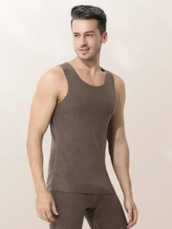 Men's Thermal Silk-Wool Sleeveless Vest - Solid Color Seamless Base Layer(New Mens Thermal Silk Wool Sleeveless Vest Solid Color Seamless Base Layer)