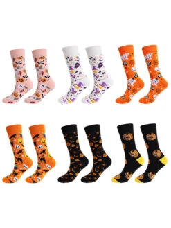 4 Pairs Pumpkin Personality Skeleton Cartoon Trendy Cotton Crew Socks(4 Pairs Pumpkin Personality Skeleton Cartoon Trendy Cotton Crew Socks)