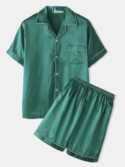 Men's Button Down Satin Pajama Set(Mens Button Down Satin Pajama Set) -Mr Saker lvse