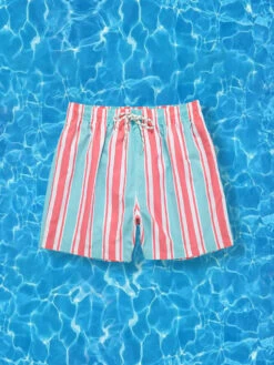 Men's Drawstring Leisure Striped Swim Shorts(Mens Drawstring Leisure Striped Swim Shorts)